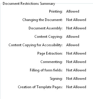 document restrictions summery